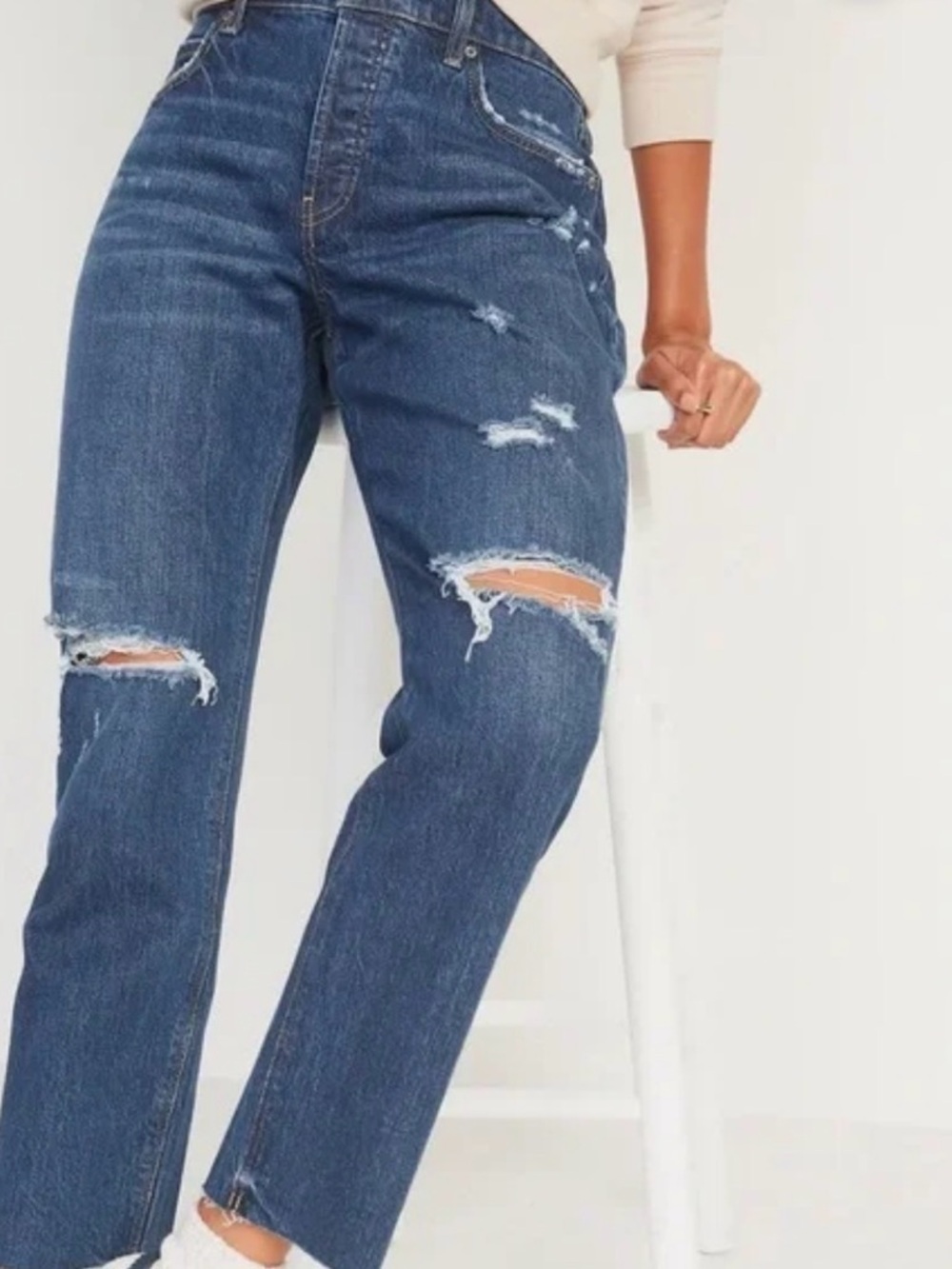Old Navy TALL INSEAM High-Rise Slouchy Straight Distressed Jeans
